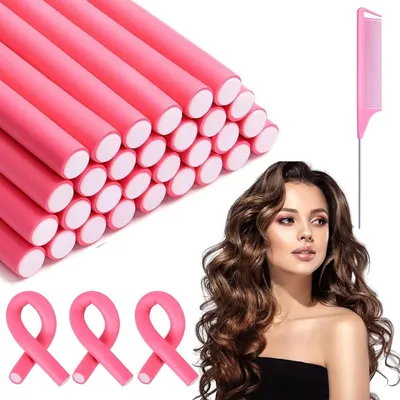 Obrázek produktu pro Šroubovny na natáčení vlasů, pěnové, flexibilní, délka 240 mm, průměr 14 mm, 30 kusů, vhodné pro dlouhé vlasy