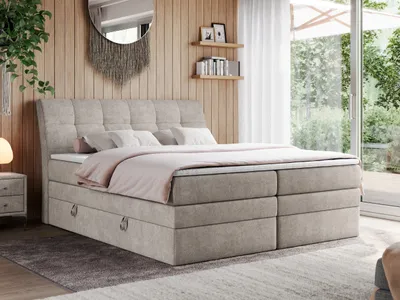 Produktbild von Boxspringbett Polsterbett mit Bettkästen Multipcket Matratze Doppelbett Kopfteil - GOLD 10 KING - 140x200 - Beige Struktur - H4