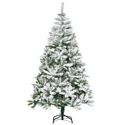 Produktbild von HOMCOM Künstlicher Weihnachtsbaum, 180 cm Kunstkiefer mit Kunstschnee, mit 750 Astspitzen faltbar Standfuß, für Weihnachtsfest, Indoor, Grün+Weiß