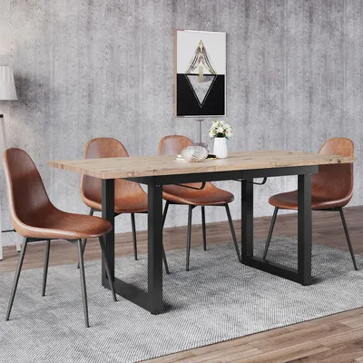 Image de Table à rallonges 140/180 x 80 x 75 cm Table de cuisine extensible Style industriel Peu encombrante Fer et MDF Table de salle à manger aspect chêne noir