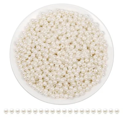 Produktbild von 1000 Stück Perlen zum Basteln, cremefarben, 4 mm, rund, künstlich, zum Aufnähen auf Perlen mit Löchern für Schmuckherstellung, Armbänder, Halsketten, Dekoration und Vasenfüller