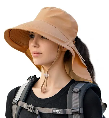 Produktbild von Damen-Sonnenhut, Outdoor-Stil, UPF 50+, breite Krempe, Safarihut, faltbarer Gärtnerhut mit Zopfloch