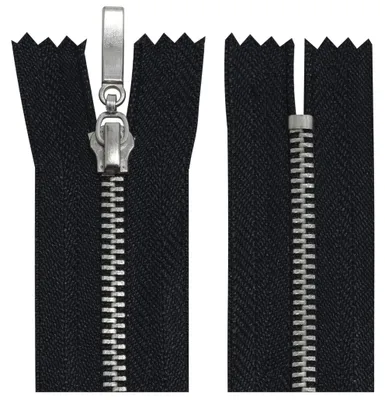 2er-Set Metall-Reißverschlüsse Nr. 3, 50 cm, schwarz, verchromt