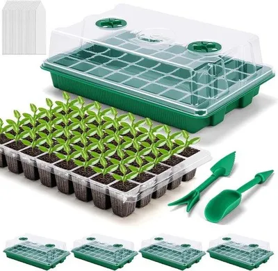Image de Petit bac à semis en plastique à 24 alvéoles pour fleurs et graines, avec ouverture réglable