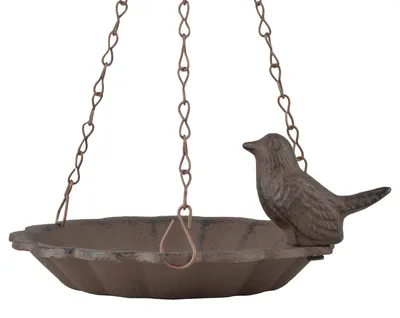 Produktbild von Vogelbad zum Aufhängen aus Gusseisen, Antik-braun, mit Kette, Futterschale
