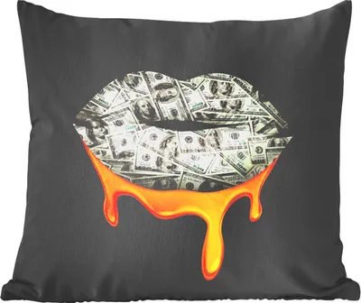 Produktbild von MuchoWow® Zierkissen Sofakissen Wohnzimmer Dekokissen 45x45 cm Lippen - Geld - Schwarz - Weiß - Schlafpolster - Polster für das Sofa