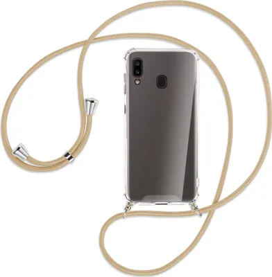 Produktbild von Handykette Backcover-Schutzhülle mit Band (Metall silberfarben) für Samsung Galaxy A20e - caramel