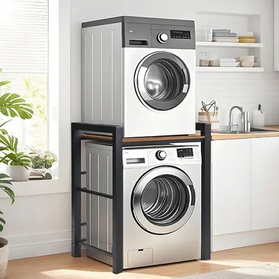 Produktbild von Waschmaschinenregal überbau 75x65x105cm - Waschmaschinenschrank mit Trockner, Regal über Waschmaschine 3 Höhenverstellbar, Tragfähigkeit 350 kg (Schwarz)