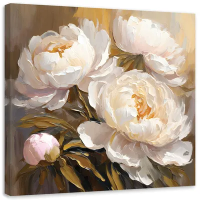 Produktbild von Leinwandbild für Wand Handgemalte Pfingstrosen 30x30 Feeby Beige bild für die wand bereit zum aufhängen