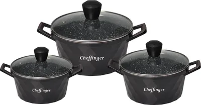 Image de Diamant batterie de cuisine 6 pièces casserole induction fonte d'aluminium set de casseroles marbre noir