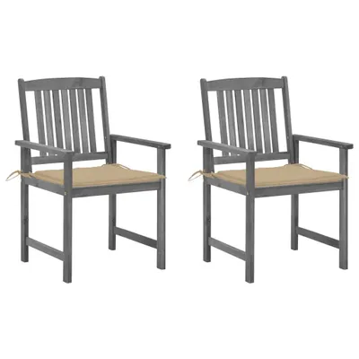 Image de vidaXL Chaises de jardin avec coussins 2 pcs. Gris Bois massif Acacia