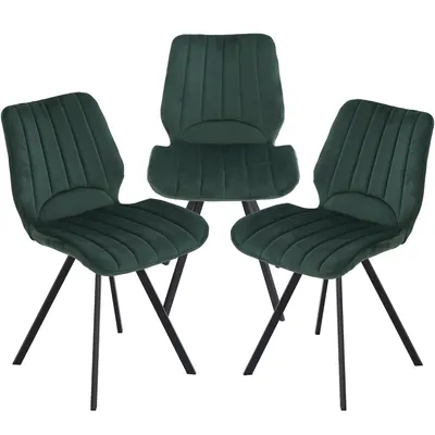 Produktbild von Esszimmerstühle Küchenstuhl Polsterstuhl Design Stuhl mit Rückenlehne, mit Sitzfläche aus Samt, Gestell aus Metall , Farbe:Dunkelgrün;Menge:3 St.