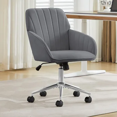 Produktbild von Höhenverstellbarer Bürodrehstuhl, Samtbezug, ergonomisch, 360°-Drehung, 62 x 60 x 97 cm, Grau