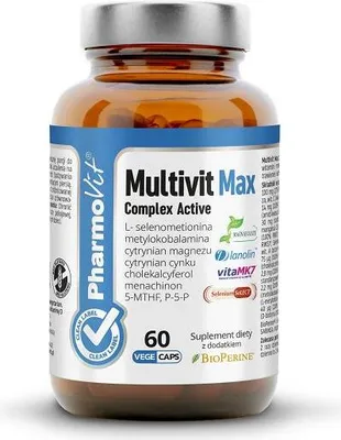 MULTIWITAMINA (MULTIVIT MAX COMPLEX ACTIVE) BEZGLUTENOWE 60 KAPSUŁEK - PHARMOVIT (CLEAN LABEL)