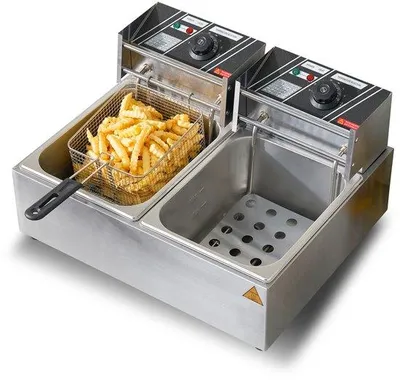 Image de Friteuse électrique, 24 litres, 5000 W, en acier inoxydable, avec deux bacs amovibles, pour cuisine et restaurant, couleur argent
