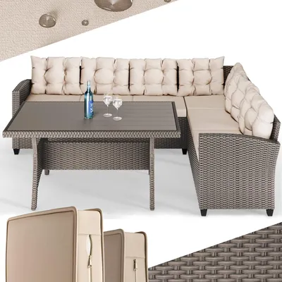 Produktbild von CASARIA® Polyrattan Ecklounge Set für 6 Personen Creme