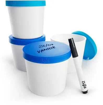 Immagine prodotto di Set per la conservazione del gelato composto da 4 contenitori riutilizzabili da 350 ml - Senza BPA - Con coperchi adesivi - Per gelato fatto in casa e preparazione dei pasti