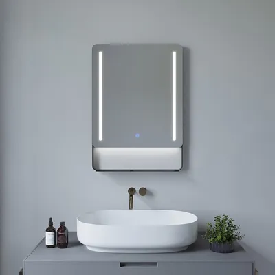 Produktbild von AQUALAVOS Wandspiegel Badspiegel Badezimmerspiegel mit Beleuchtung Ablage 70x50cm beschlagfrei Kaltweiß energiesparend dimmbar Touch