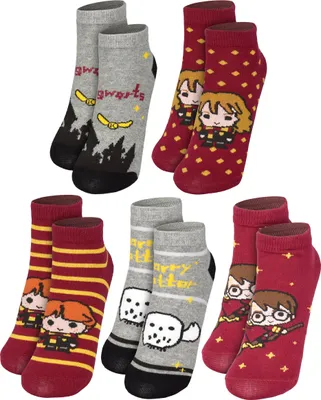 Produktbild von Harry Potter Socken für Mädchen - 3 Freunde Kinder Sneaker Kindersocken Söckchen Grau/Rot (5er Pack) 31-34