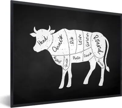Produktbild von MuchoWow® Gerahmtes Poster Küche - Kühe - Metzger 80x60 cm - Poster mit Schwarzem Bilderrahmen Wandposter Rahmen Foto Bilder - Schwarzem - Mit Gestell