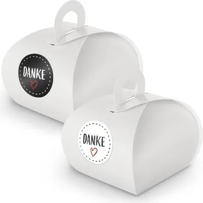 Produktbild von SET DANKE (Motiv22) 24x Geschenkschachtel mit Griff weiß + Sticker