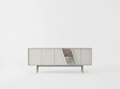 Produktbild von Modernes Sideboard Weiß mit Türen Glasfächern Wohnzimmer