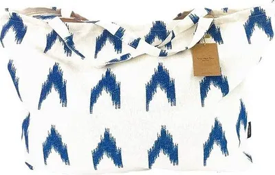 Image de Grand sac de plage avec imprimé aztèque XXL - Blanc/Bleu - 65 x 40 cm - Sac à bandoulière pour adulte - 40 L - Sac de plage, sac de courses