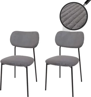 Produktbild von 2er-Set Esszimmerstuhl MCW-O26, Küchenstuhl Polsterstuhl Stuhl, Cord (330g/m²) Stoff/Textil Metall  dunkelgrau