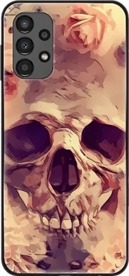 Image de Coque König Design compatible avec le Samsung Galaxy A13 4G - Coque souple en plastique pour téléphone portable - Motif fleurs et tête de mort