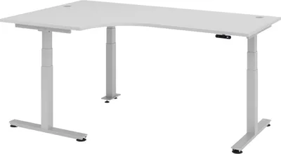 Produktbild von bümö Schreibtisch elektrisch XDSM - Gestell: Silber, Nachbildung: Grau, Größe: Eckschreibtisch 200 x 120 cm