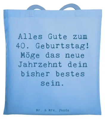 Produktbild von Mr. & Mrs. Panda Einkaufstüte Spruch 40. Geburtstag Alles Gute - Sky Blue - Geschenk, großartige Erinnerungen, Momente des Glücks, inspirierend, Happy Birthday, Tote Bag