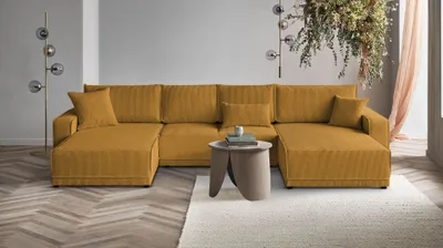 Produktbild von Ecksofa PRIMO U Eckcouch mit Bettzeug-Behälter (Gelb- Poso 01)