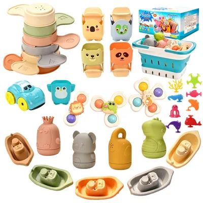 Produktbild von Badspielzeug Badewannenspielzeug Wasserspielzeug - 6-in-1 - Badespielset mit Booten, Tieren und Saugnapf-Spielzeug - Ab Kleinkindalter