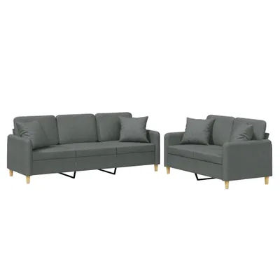 Image de Ensemble de canapés 2 pcs coussins gris foncé tissu