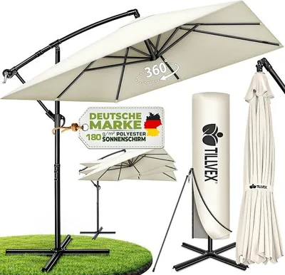 Imagen del producto de Sombrilla rectangular, diámetro 330 cm, con funda, manivela y protección contra el viento