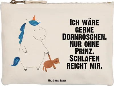 Produktbild von Mr. & Mrs. Panda Mäppchen Einhorn Teddy Größe M - Weiß - Geschenk, Unicorn, Baumwollbeutel, Waschtasche, Gute Nacht, Single, schlafen, Kulturtasche, Schlampermäppchen