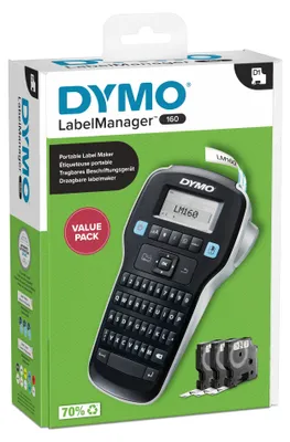 Produktbild von DYMO LabelManager 160 Value Pack inkl. 3x D1 Bänder 12mm schwarz/weiß