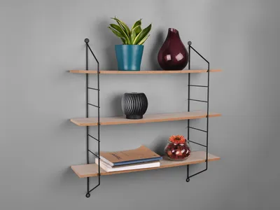 Produktbild von Wandregal, Metall schwarz, 3 Regalböden, H 60 cm