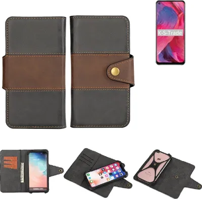 Produktbild von K-S-Trade Handyhülle Schutzhülle Hülle Bookstyle Wallet-Case kompatibel mit Oppo A74 5G Bumper Rundumschutz schwarz-braun 1x