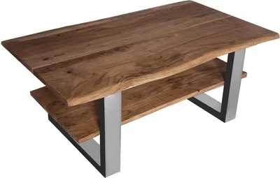 Produktbild von Couchtisch Baumkante 115 x 65 cm Akazie massiv + nussbaumfarben silber PATRICK