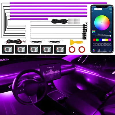 Immagine prodotto di Illuminazione ambientale a LED per interni auto, set 18-in-1, 175 pollici, 593 LED, sincronizzazione RGB con la musica, controllo tramite app