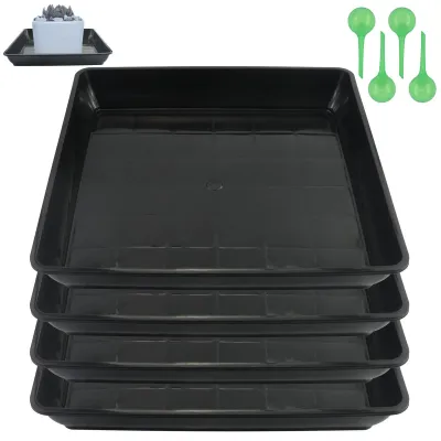 Image de Lot de 4 sous-pots carrés noirs - 26 x 26 cm - pour plantes d'intérieur et d'extérieur