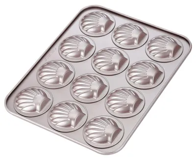 Productafbeelding van Madeleine-vorm met 12 holtes, antiaanbaklaag, champagnegoudkleur