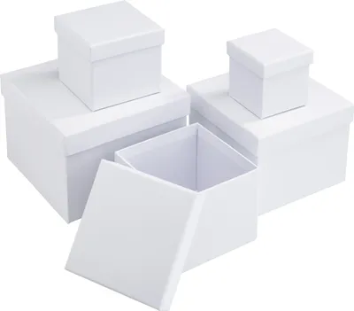 Produktbild von VBS Schachteln "Quadrat", 5er-Set, Karton, Weiß, ca. 14 x 14 x 10 cm bis 6 x 6 x 6 cm