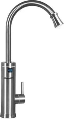 A stainless steel faucet with a digital display.