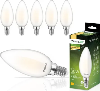 Produktbild von LUMILED B35 E14 LED Lampe 6 Stück Set 7W (ersetzt 60W) 806 lm Kerze Birnen Milch Glas Leuchtmittel Kerzenform 3000K Warmweiß Lampen 360°