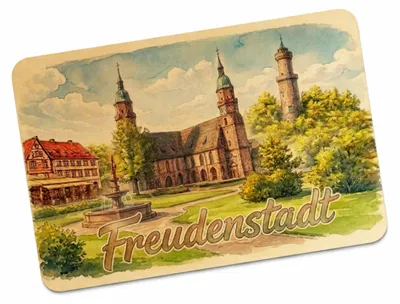 Produktbild von Aquarell Freudenstadt Postkarte aus Holz mit Kirche