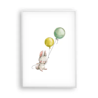Produktbild von Gerahmtes Poster - Weißer Rahmen - Häschen Luftballons Kinder - 70x100 cm - Wand Bild - Wanddeko - Wandbilder - Kunstposter - Wandposter - Bilderrahmen - Bilder - Kunstdruck - P2WPA70x100-4731