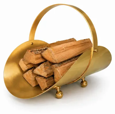 Produktbild von Brennholzkorb Messing massiv - Holztrage Holzkorb elegant gebürstet & poliert