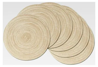 Produktbild von Rundes 6er Set Platzsets Abwaschbar Hitzebeständig Beige Ø 30cm Gewebte Rutschfeste Tischsets